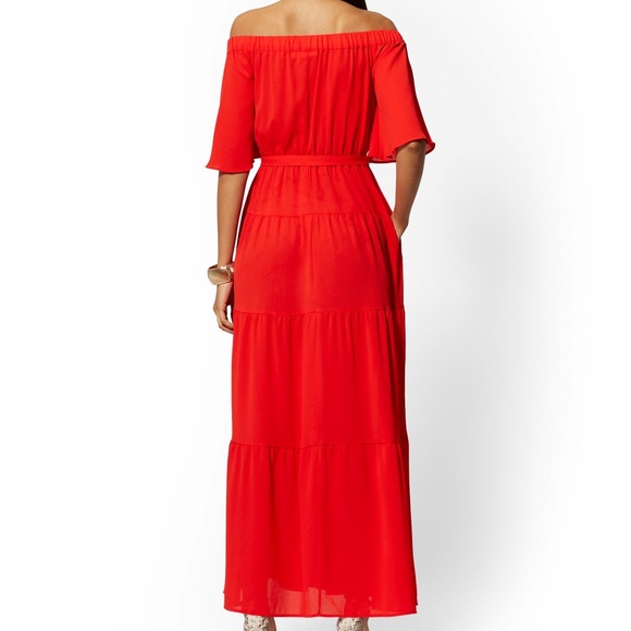 New York & Company Off-The-Shoulder Red Maxi Dress - Size S - Picture 10 of 12